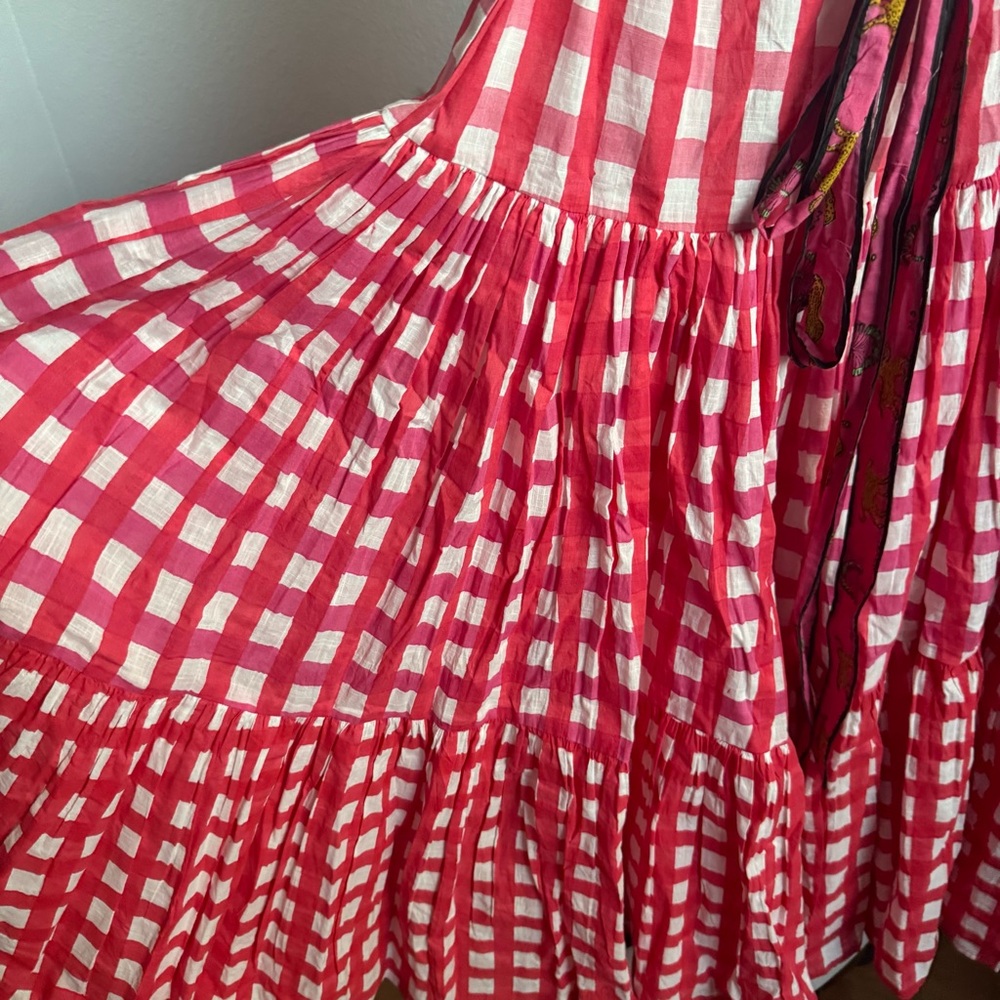 NWT Mo Maya Runa Gingham Check and Leopard Strap Print Maxi Dress Sz XS - Picture 11 of 16